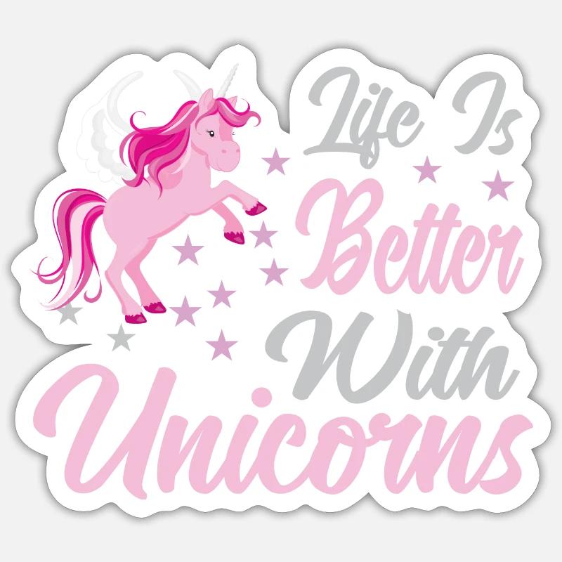 Leben ist besser mit Einhörnern - Sticker Größe S (10 x 10 cm) - Mattweiß