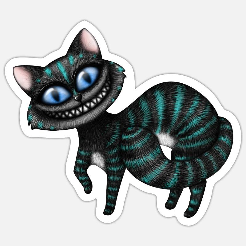 Blaue Cheshire Katze - Sticker Größe S (10 x 10 cm) - Mattweiß
