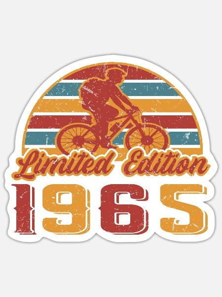 Fahrrad Fahrradfahrer Bike Geburtstag Baujahr 1965 - Sticker Größe S (10 x 10 cm) - Mattweiß
