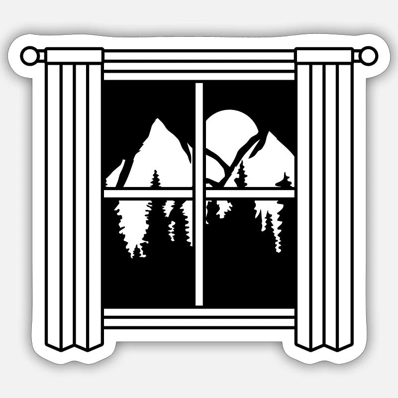 Curtain Moon Mountains Window - Sticker size S (10 x 10 cm) - white matte