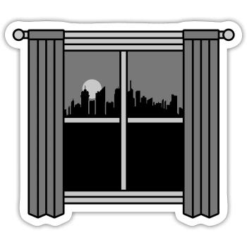 Big city window curtain at night - Sticker size S (10 x 10 cm) - white matte - Front