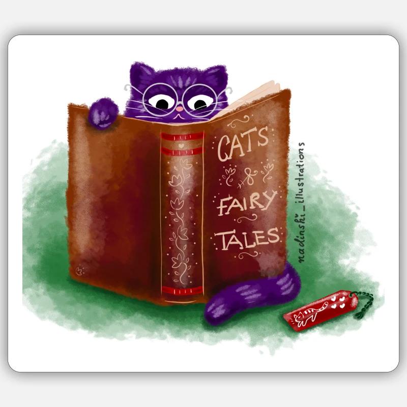 Lire le chat - Sticker taille S (10 x 10 cm) - blanc mat