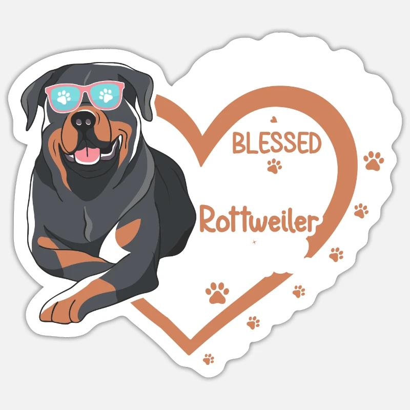 Bienheureux Rottweiler Obsédé Drôle - Sticker taille S (10 x 10 cm) - blanc mat