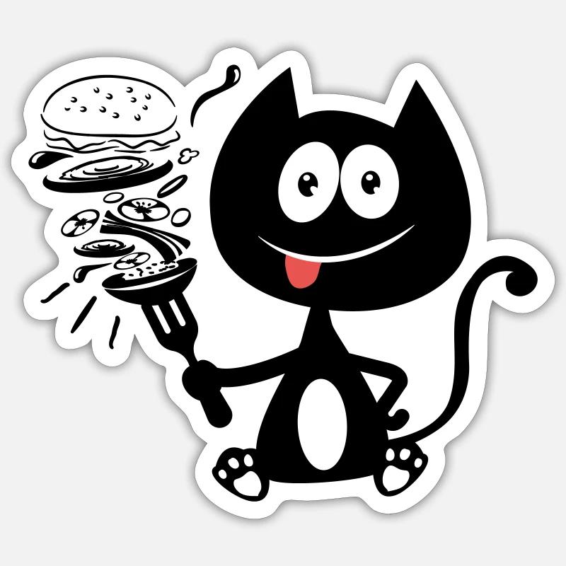 Chat qui mange un burger ! humour de chat ! - Sticker taille S (10 x 10 cm) - blanc mat