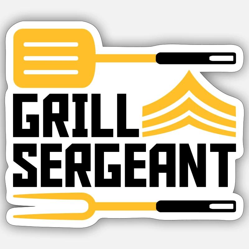 Grillmeister Grill Sergeant BBQ - Sticker Größe S (10 x 10 cm) - Mattweiß