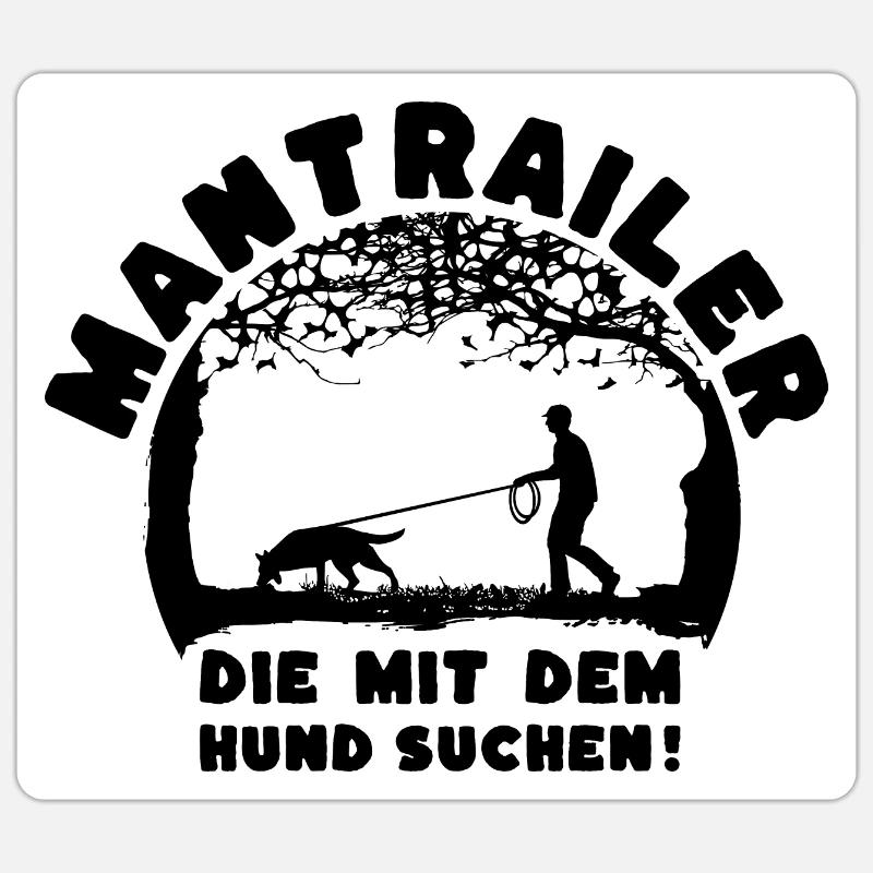 Mantrailer - die mit dem Hund suchen Mann Schwarz - Sticker Größe S (10 x 10 cm) - Mattweiß