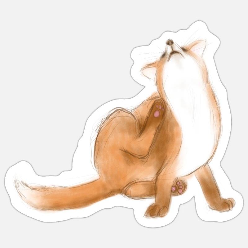 Scratching fox cute animal drawing - Sticker size S (10 x 10 cm) - white matte