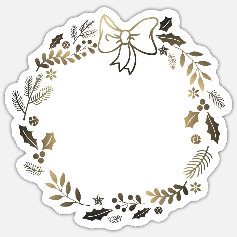 Couronne festive dorée avec ruban Sticker taille S (10 x 10 cm)