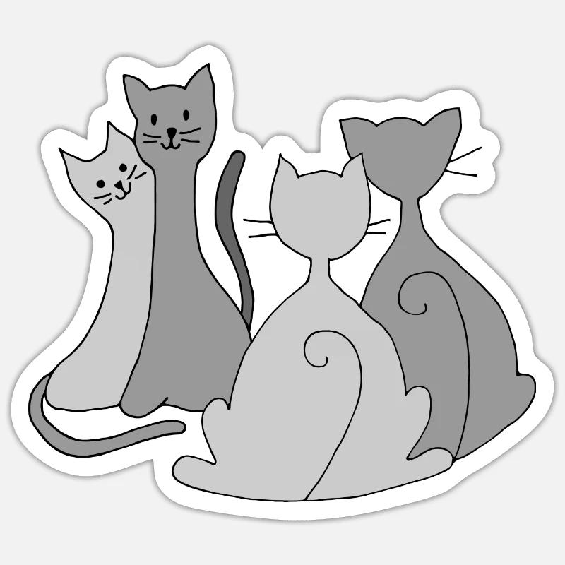 Chats - Sticker taille S (10 x 10 cm) - blanc mat