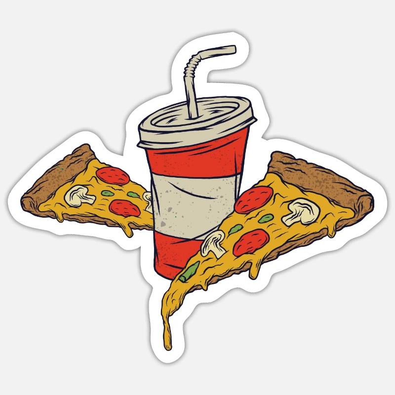 Pizza avec boisson - Sticker taille S (10 x 10 cm) - blanc mat