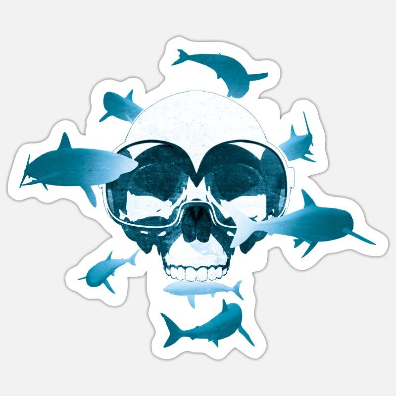 Skull & Scuba Diving - Sticker size S (10 x 10 cm) - white matte