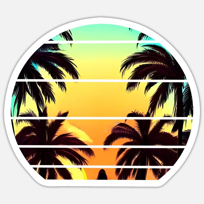 Sunset under palm trees - Sticker size S (10 x 10 cm) - white matte