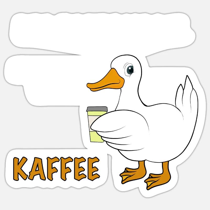 Ente Kaffee Spruch - Sticker Größe S (10 x 10 cm) - Mattweiß
