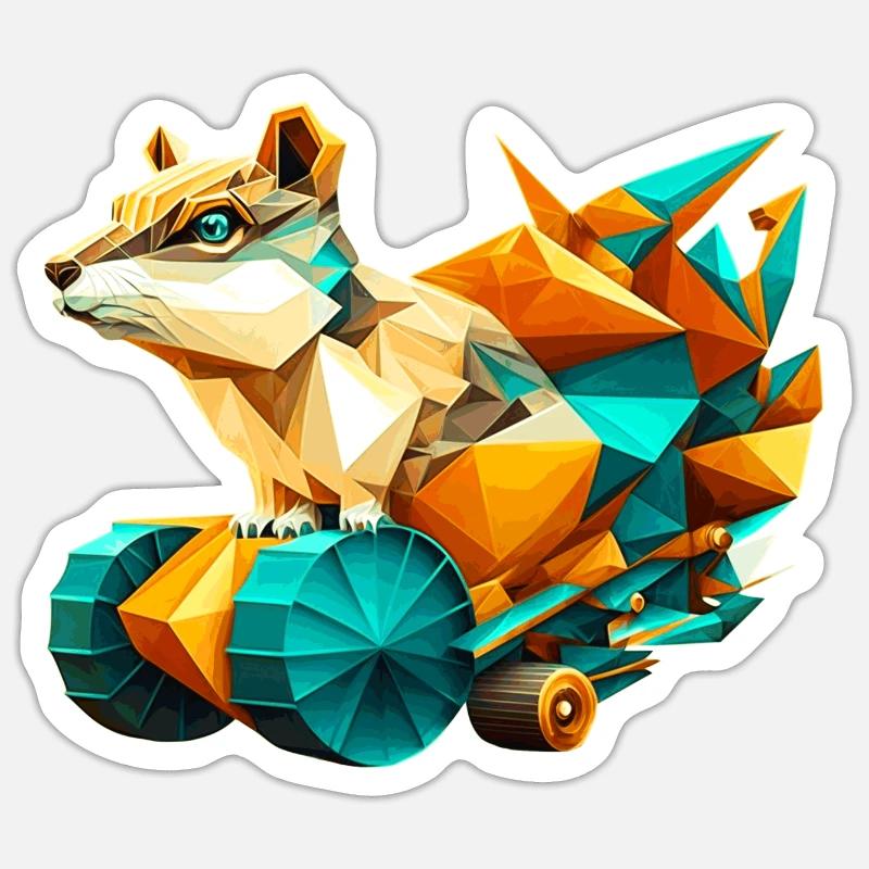 3D kit chipmunk with wheels as polygon Sticker size S (10 x 10 cm)