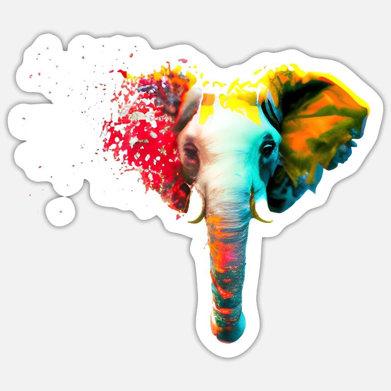 Elefantenkopf mit Farbexplosion Sticker Größe S (10 x 10 cm)