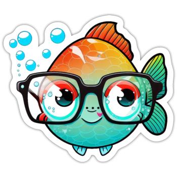 Kawaii Cute Happy Colorful Fish with Sunglasses - Sticker size S (10 x 10 cm) - white matte - Front