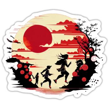 Running People - Japanese Street Art - Sticker size S (10 x 10 cm) - white matte - Front