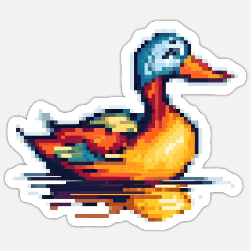 Petit canard dans les graphiques à pixels rétro 8 bits Sticker taille S (10 x 10 cm)