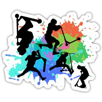 Stuntscooter,Trickscooter,tricks,stunt,e-scooter - Sticker Größe S (10 x 10 cm) - Mattweiß - Vorne