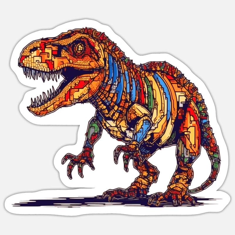 Ausgestorbener Dino in bunter Pixel Grafik Sticker Größe S (10 x 10 cm)
