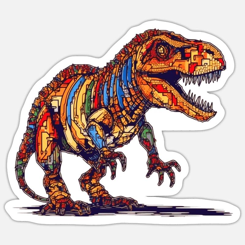 Pixel Dino dans le style des anciens graphismes de jeux vidéo Sticker taille S (10 x 10 cm)