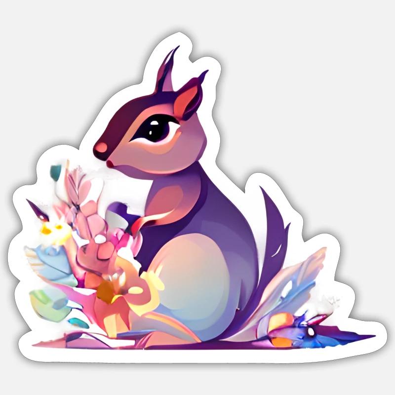 Cute Squirrel Flowers - Sticker size S (10 x 10 cm) - white matte