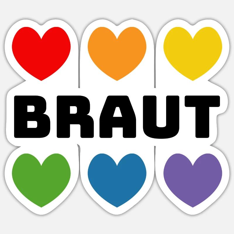 Regenbogenherzchen Braut schwarz - Sticker Größe S (10 x 10 cm) - Mattweiß