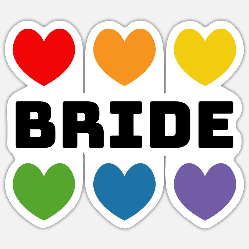 Regenbogenherzchen Bride schwarz - Sticker Größe S (10 x 10 cm) - Mattweiß