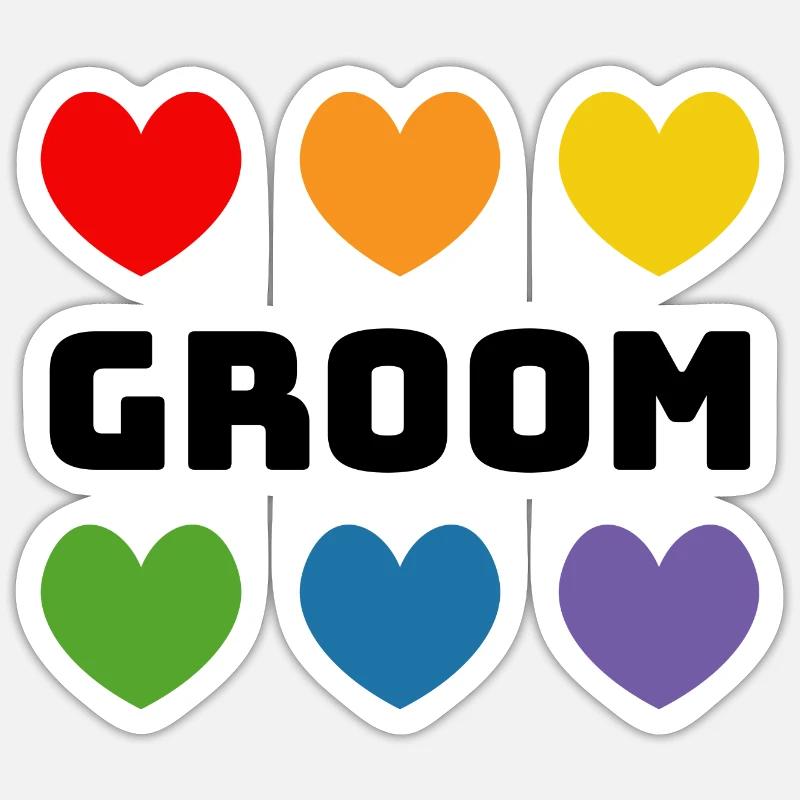 Regenbogenherzchen Groom schwarz - Sticker Größe S (10 x 10 cm) - Mattweiß