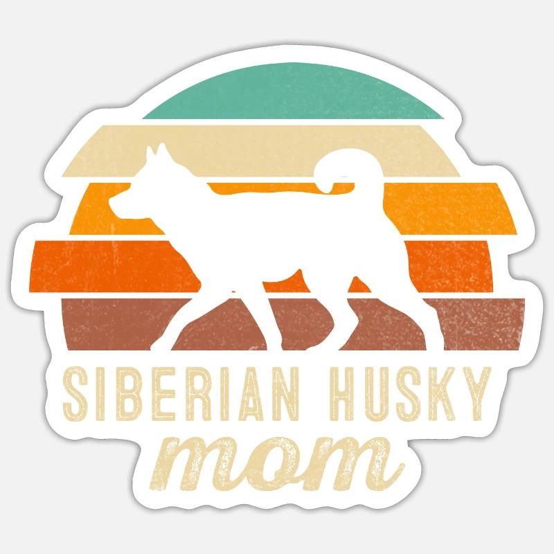 Maman Husky Sibérienne - Sticker taille S (10 x 10 cm) - blanc mat
