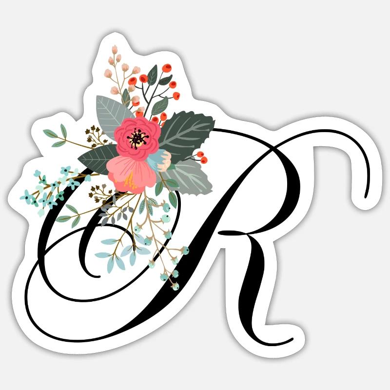 Lettre r fleuris - Sticker taille S (10 x 10 cm) - blanc mat