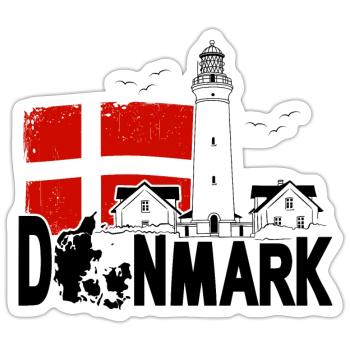 Danemark Hirtshals Lighthouse Holidays - Sticker taille S (10 x 10 cm) - blanc mat - Devant