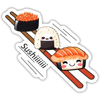 Sushi sliding on Chopstick - Sticker size S (10 x 10 cm) - white matte - Front