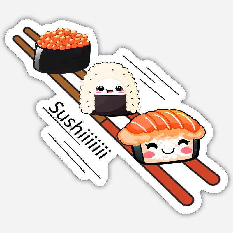 Sushi sliding on Chopstick - Sticker Größe S (10 x 10 cm) - Mattweiß