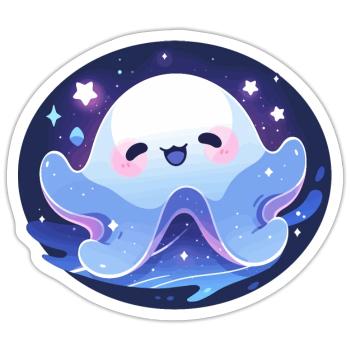 Süße Krake unter einem Sternenhimmel - Octopus - Sticker Größe S (10 x 10 cm) - Mattweiß - Vorne