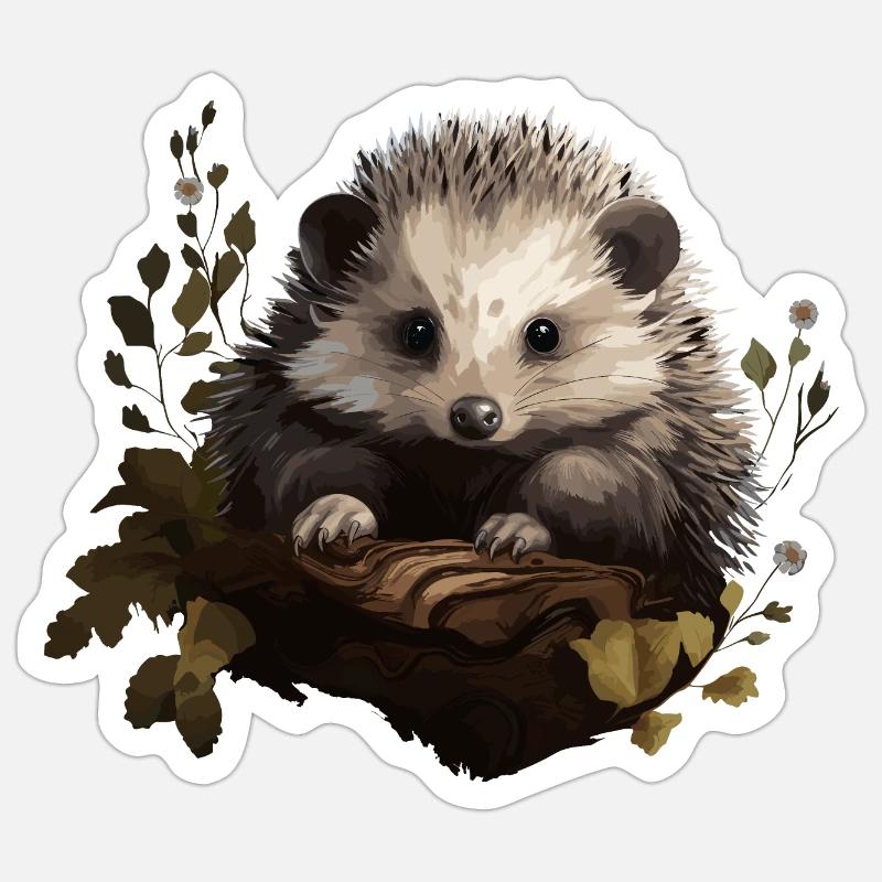Hérisson Hérisson Bébé Animal Forêt Nature - Sticker taille S (10 x 10 cm) - blanc mat