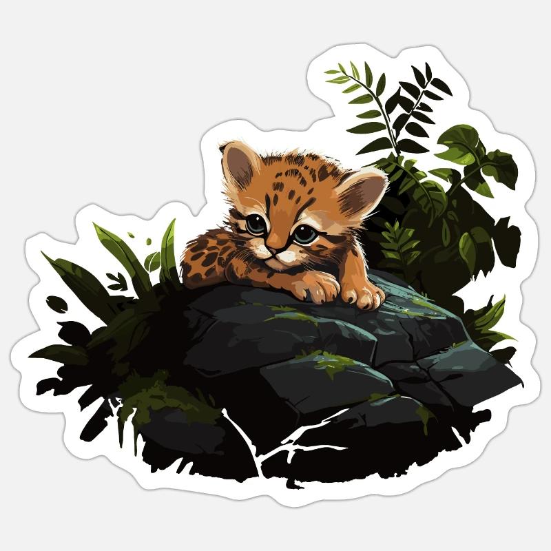 Bébé léopard Chat sauvage Sticker taille S (10 x 10 cm)
