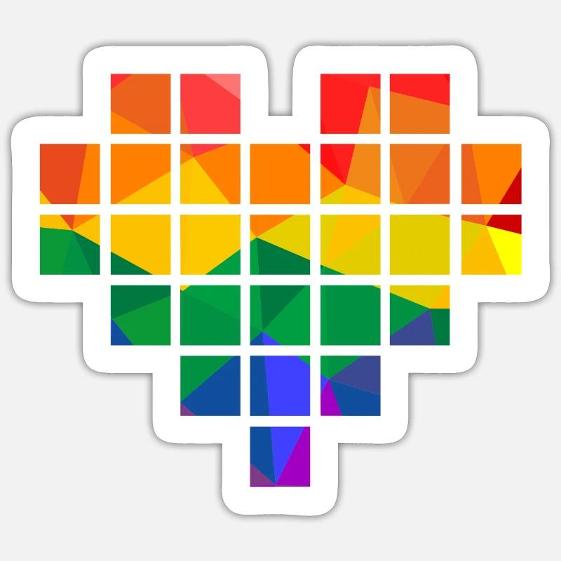 Arcobaleno Polygon Pixel Heart - Sticker formato S (10 x 10 cm) - bianco opaco