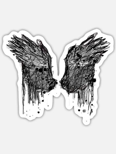 angelwings,flügel,aquarell,darkangel,Zeichnung - Sticker Größe S (10 x 10 cm) - Mattweiß