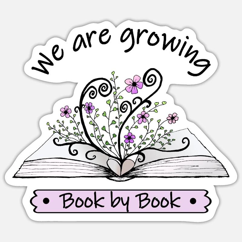 Des fleurs roses poussent à livre ouvert avec citation - Sticker taille S (10 x 10 cm) - blanc mat