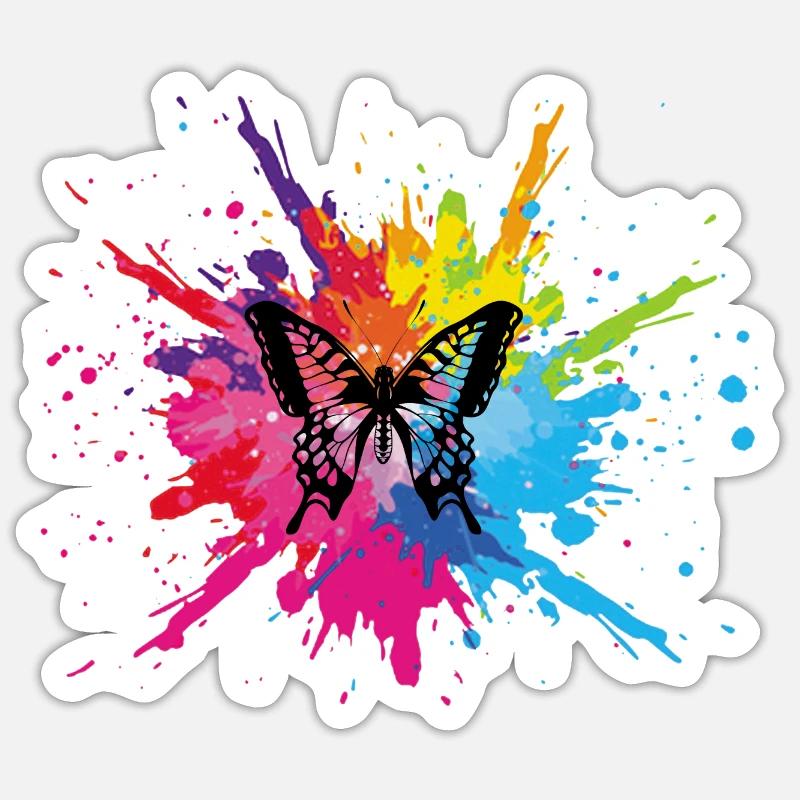 Papillon multicolore Sticker taille S (10 x 10 cm)