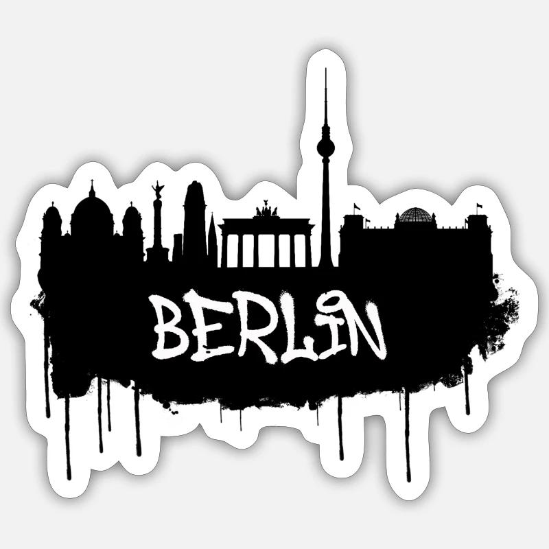 Berlin Graffiti Skyline - Sticker taille S (10 x 10 cm) - blanc mat