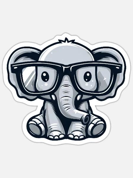 Nerdiger Elefant mit Brille - Sticker Größe S (10 x 10 cm) - Mattweiß