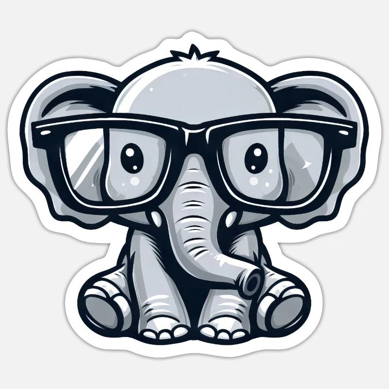 Nerdiger Elefant mit Brille - Sticker Größe S (10 x 10 cm) - Mattweiß