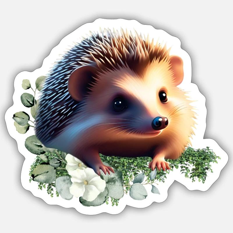 Siilipaita ja asusteet - Hedgehog Design - Tarra koko S (10 x 10 cm) - mattavalkoinen