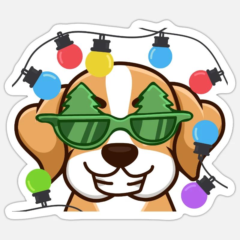 Weihnachtsbeagle - Sticker Größe S (10 x 10 cm) - Mattweiß