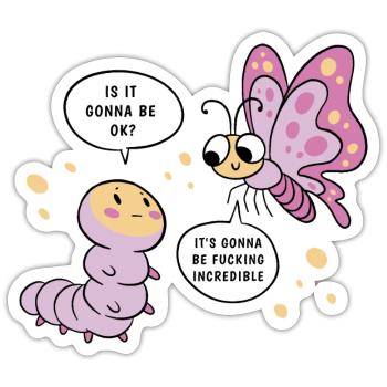 Développement de papillons et de chenilles mignons - Sticker taille S (10 x 10 cm) - blanc mat - Devant