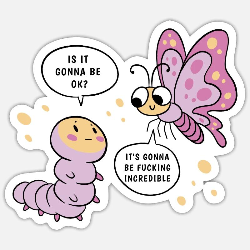 Développement de papillons et de chenilles mignons Sticker taille S (10 x 10 cm)