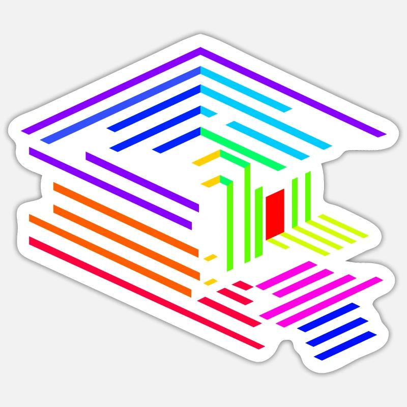 Liniengeometrie eines Objektes in Regenbogenfarben Sticker Größe S (10 x 10 cm)