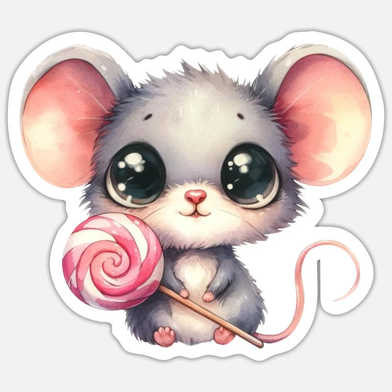 Petite souris avec sucette - Sticker taille S (10 x 10 cm) - blanc mat